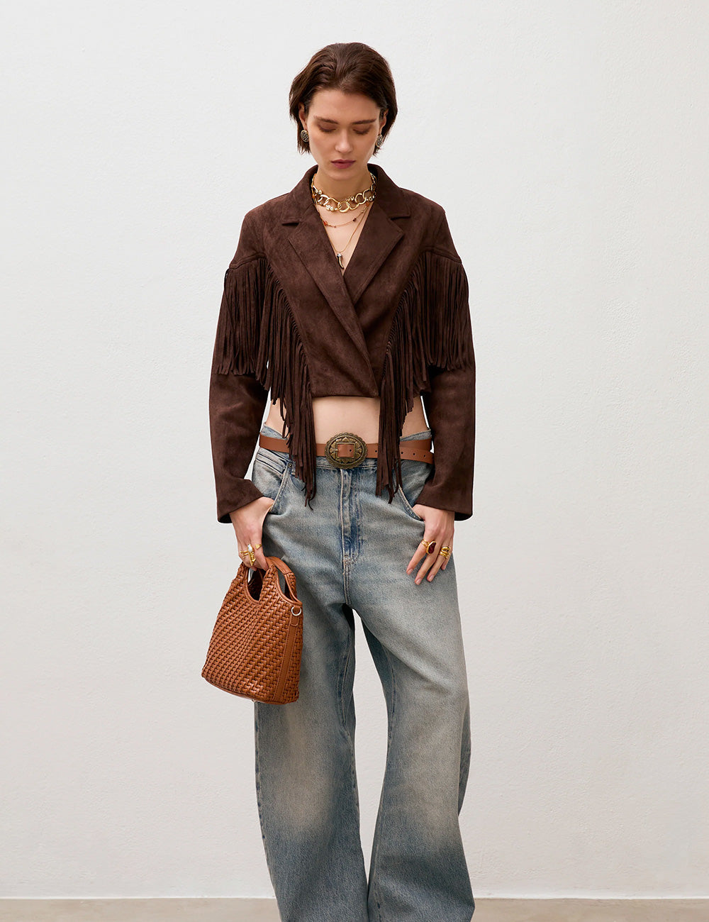 Borsa Nalì A Mano Cambridge Marrone in pelle intrecciata marrone con hardware dorato