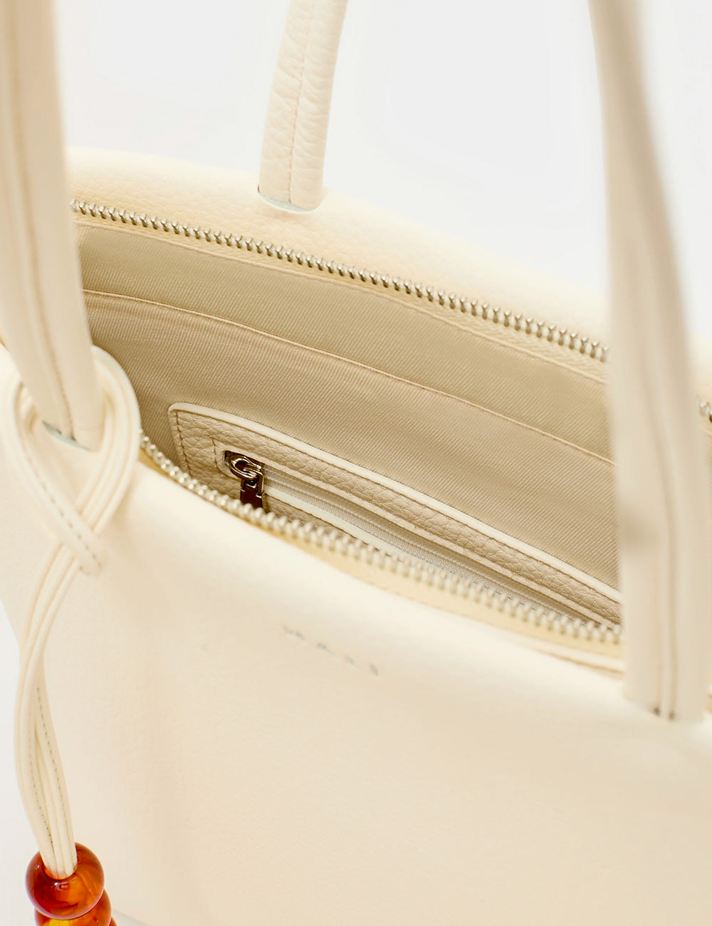 Borsa Nalì A Spalla Toronto Small Bianca panna con manici bianchi e perla legno
