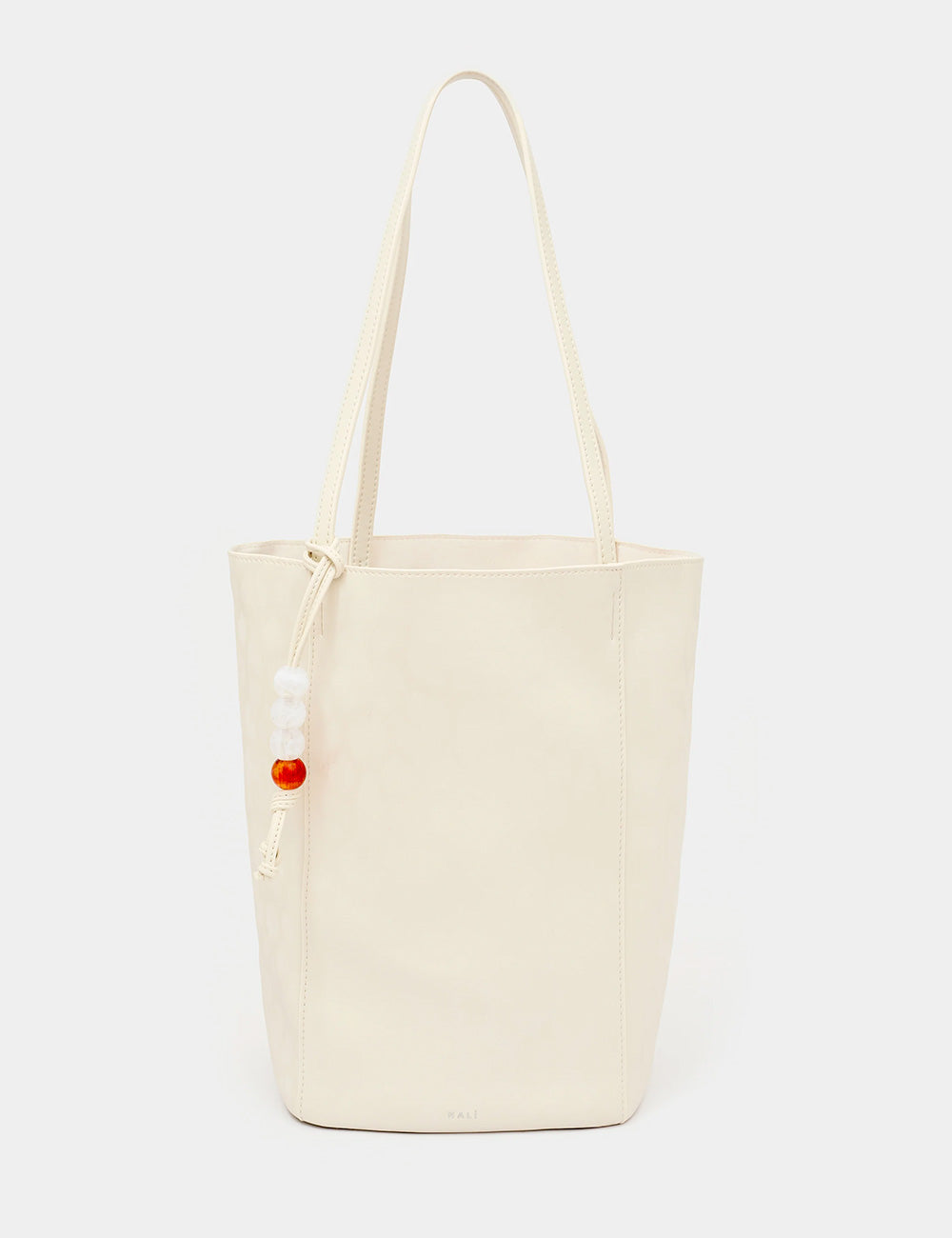 Borsa Nalì A Spalla Perth Bianca in tela avorio con manici sottili e charm rosso