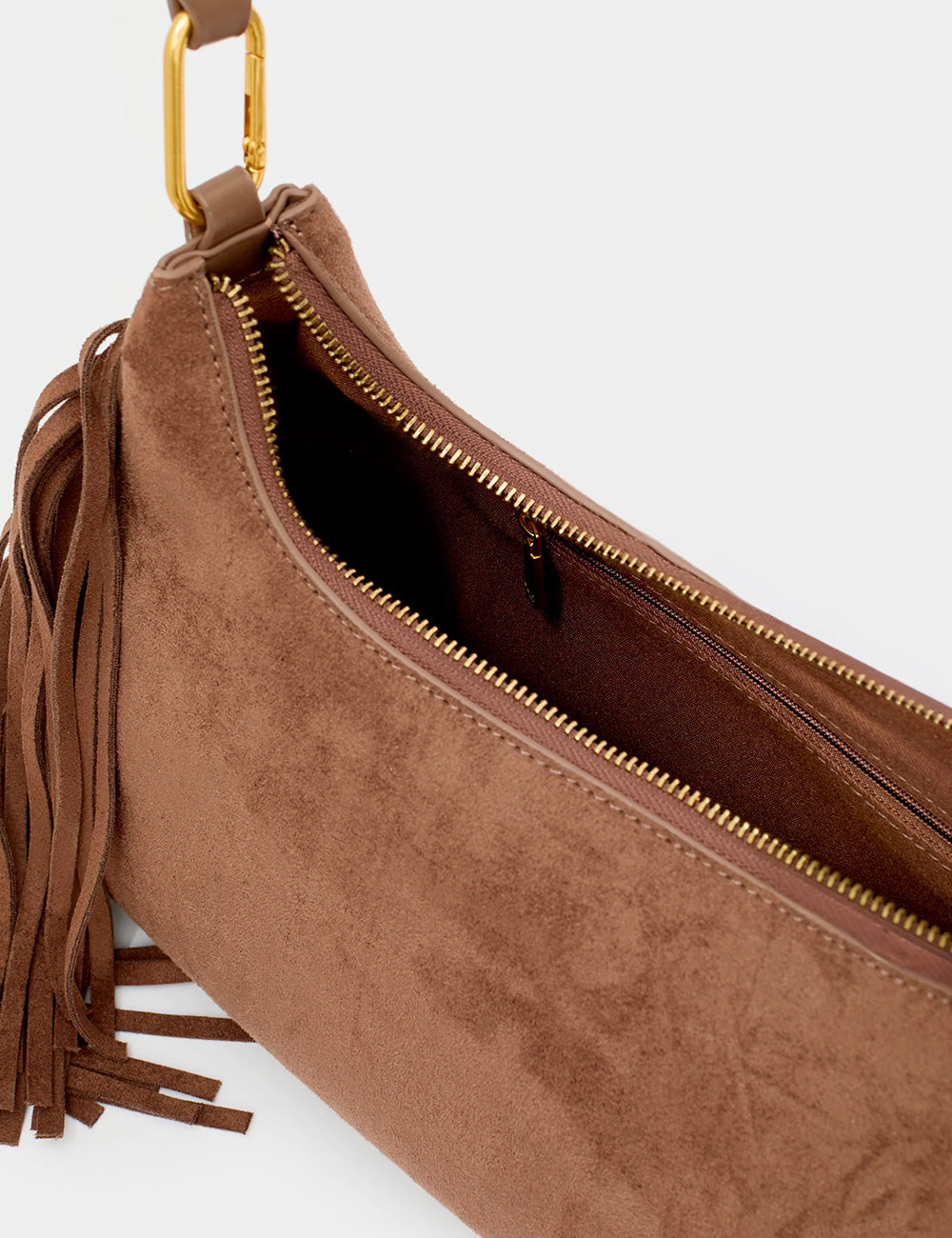 Borsa Nalì A Spalla Dallas Marrone in suede con frange e hardware oro