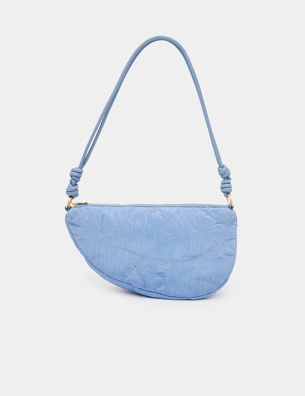 Borsa Nalì A Spalla Holly Blu azzurra trapuntata con tracolla annodata e hardware oro