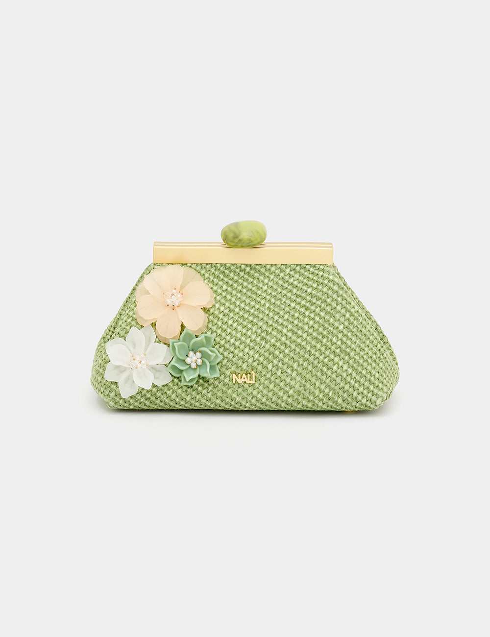 Pochette Nalì Malaga Verde con fiori pastello e chiusura dorata