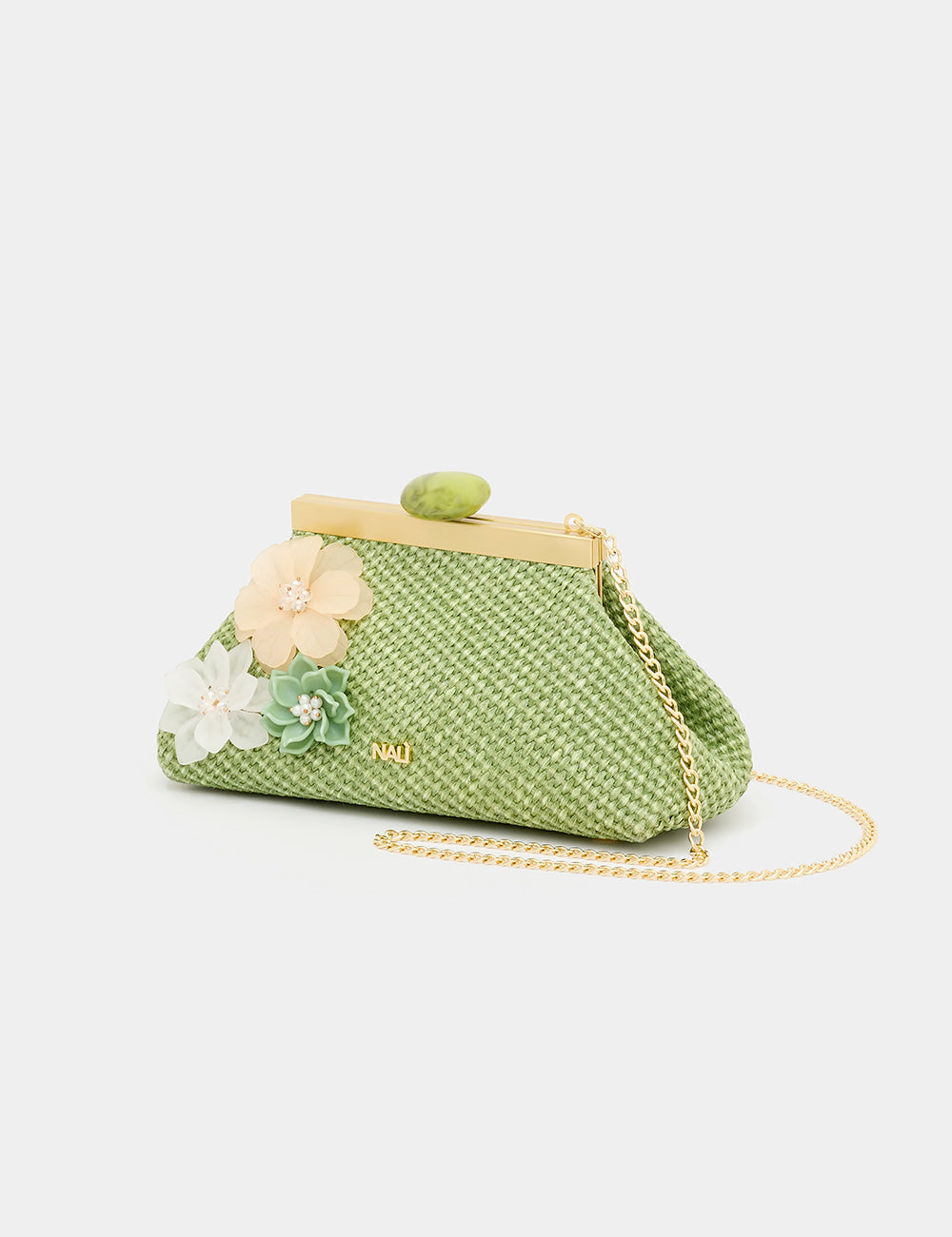 Pochette Nalì Malaga Verde con fiori e cornice dorata