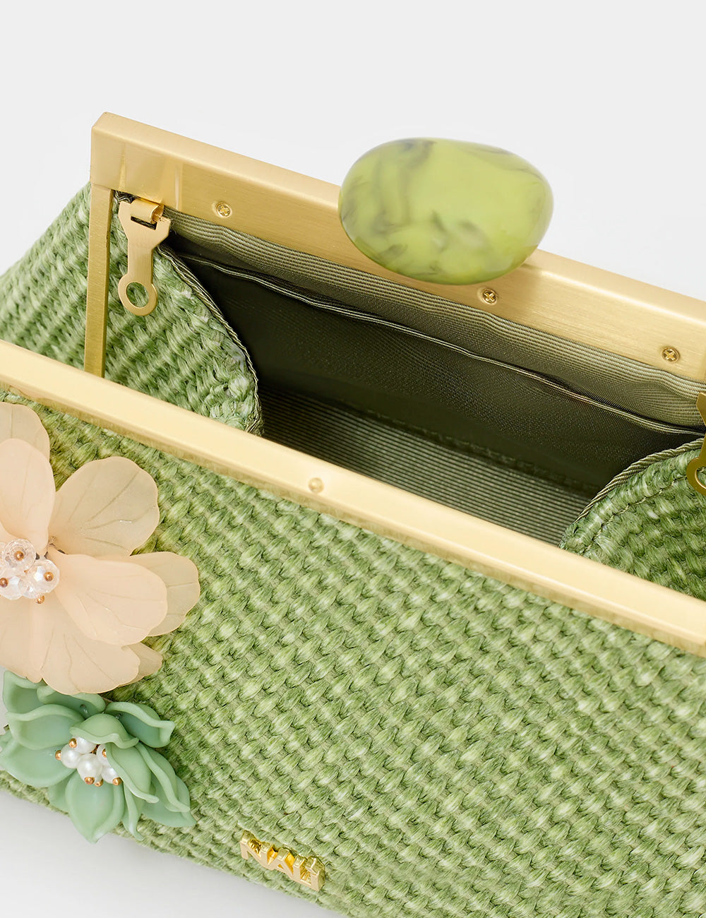 Pochette Nalì Malaga Verde in verde chiaro con fiori pesca e menta