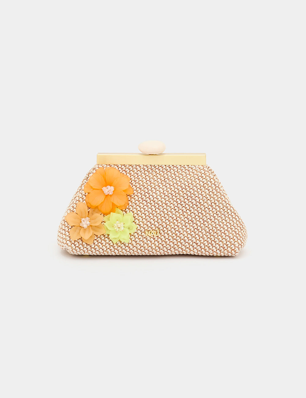 Pochette Malaga Beige Nalì con fiori arancioni e verde lime