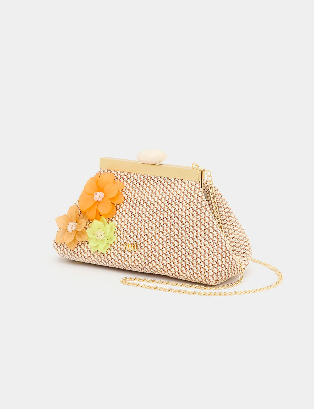 Pochette Nalì Malaga Beige con fiori arancioni e verdi lime