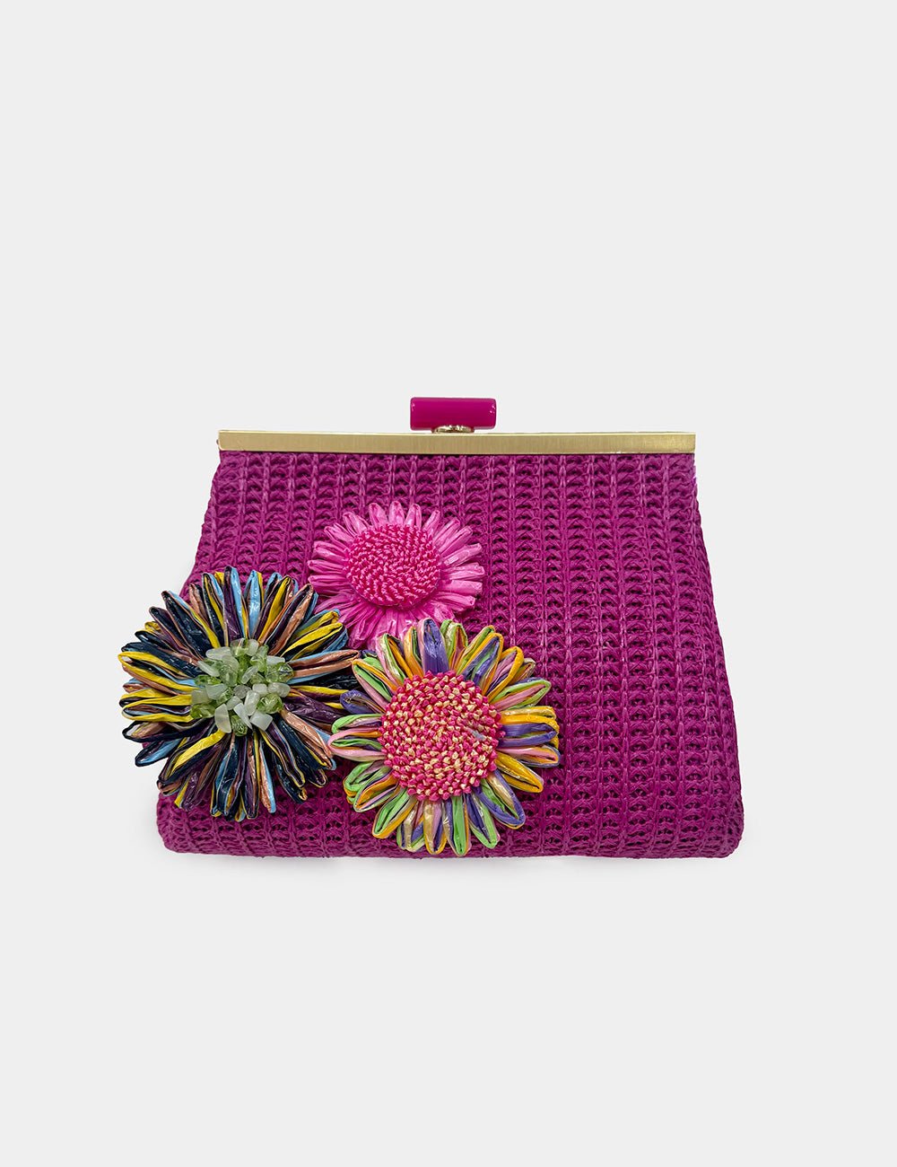 Pochette Nalì Marbella Fucsia con fiori colorati e chiusura rosa