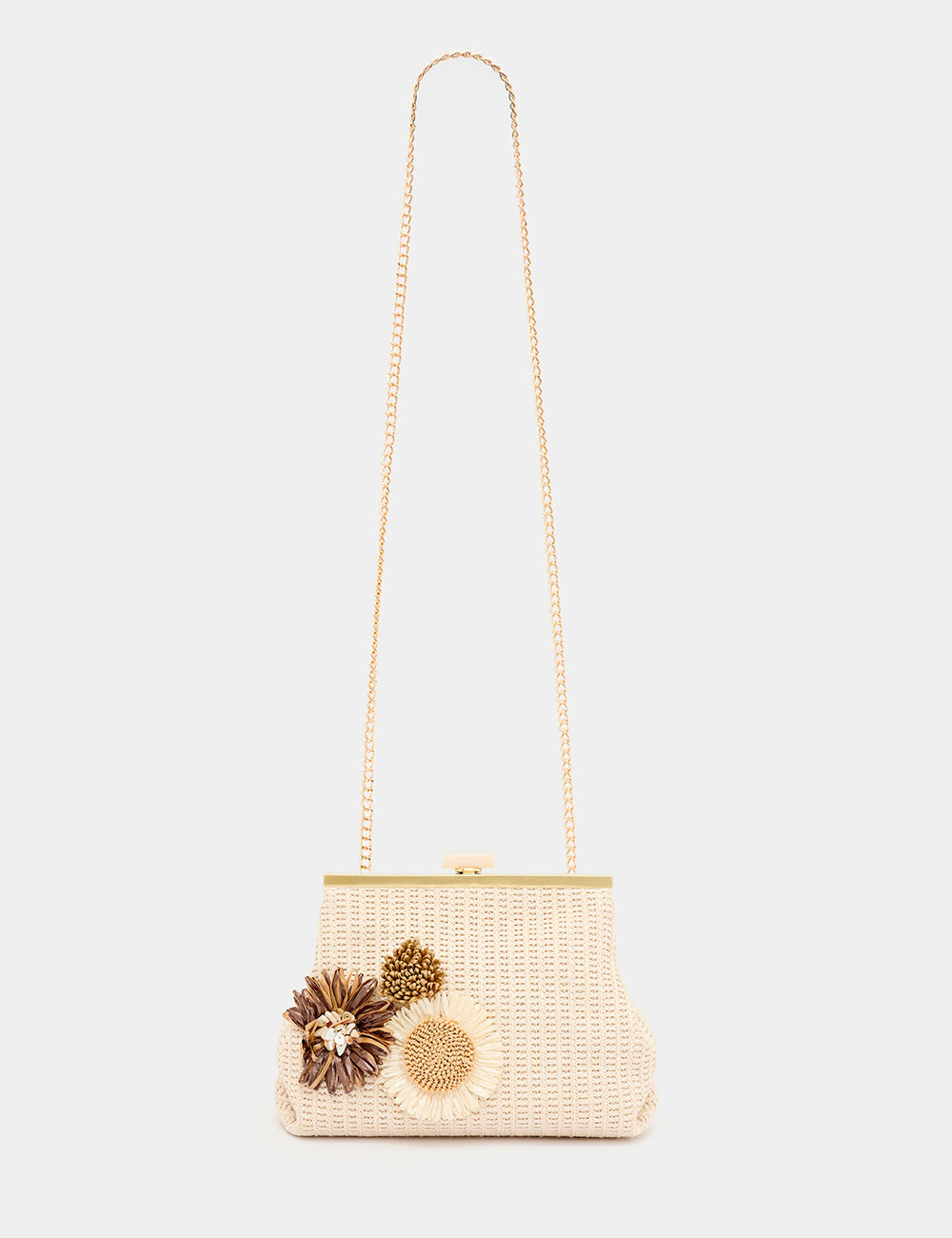 Pochette Nalì Marbella Beige con fiori 3D e catena dorata