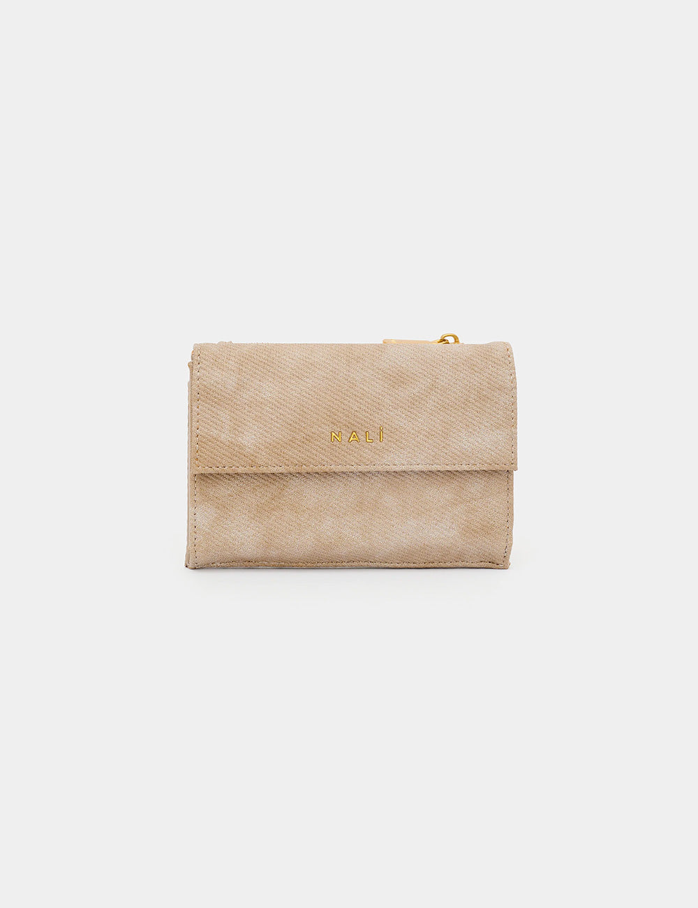 Portafoglio Nalì Neptune beige in suede con zip dorata e logo Kali impresso