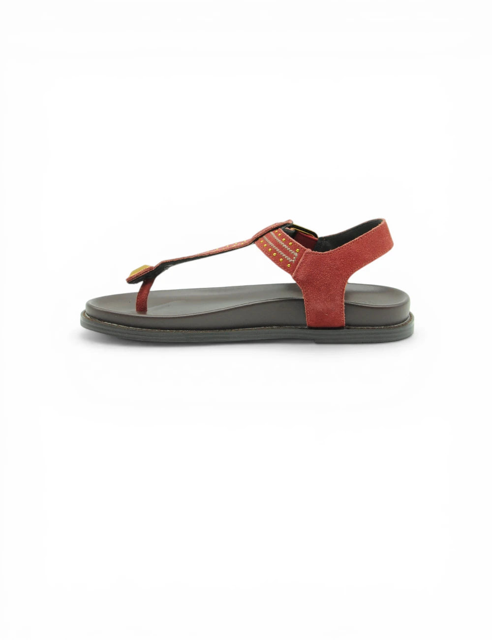 Noa Harmon sandalo infradito rosso in suede con fibbia oro e cuciture decorative sulla fascia