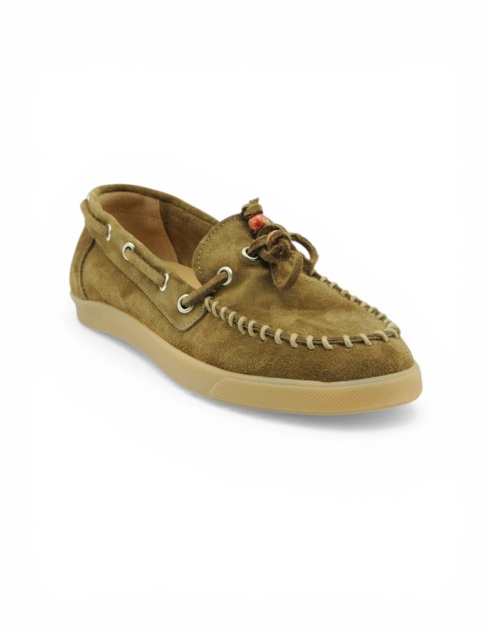Mocassino Niche Velour Tabacco in suede tan con suola beige e punti decorativi