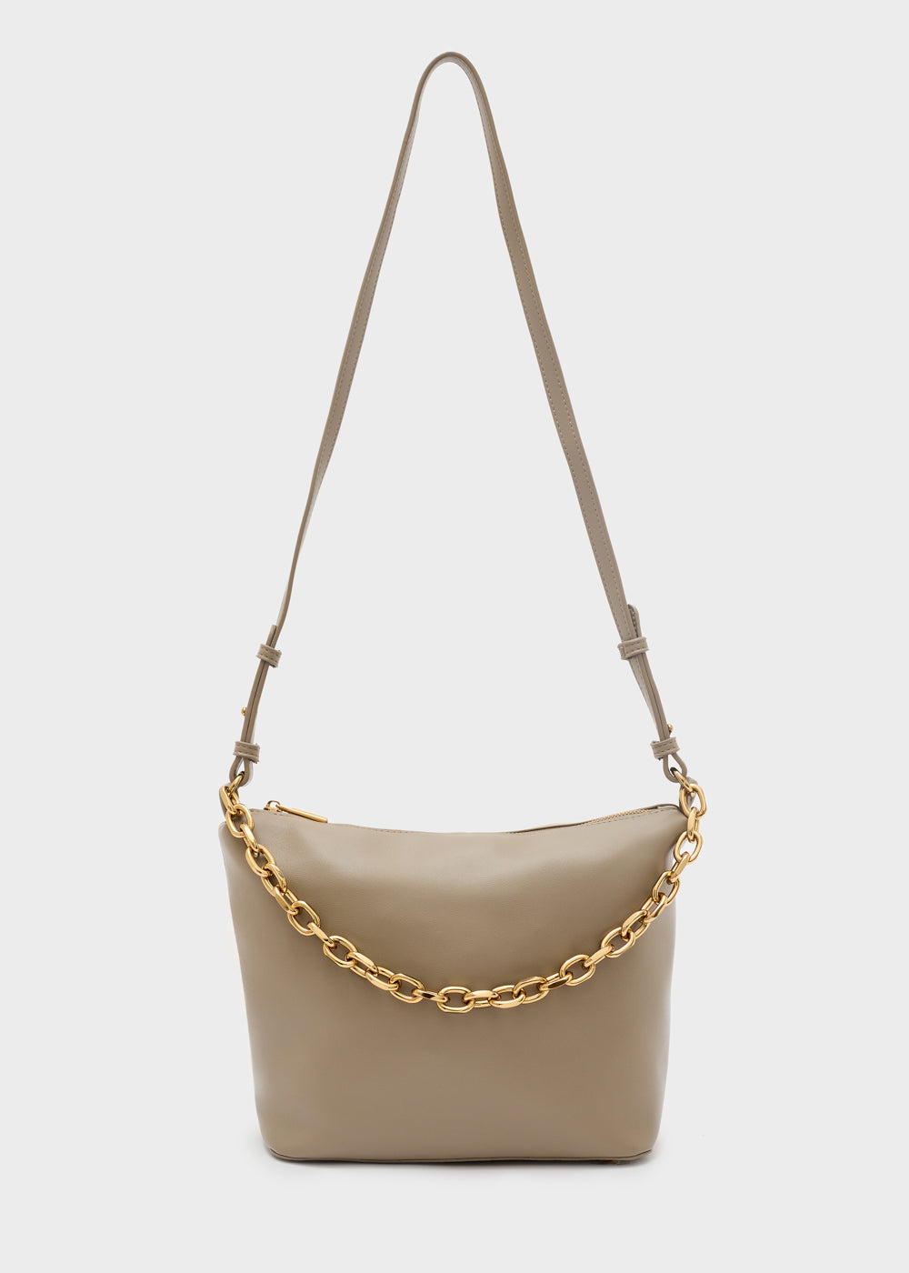 Beige borsa a tracolla in pelle nalì a spalla teda catena tortora con catena oro e tracolla regolabile