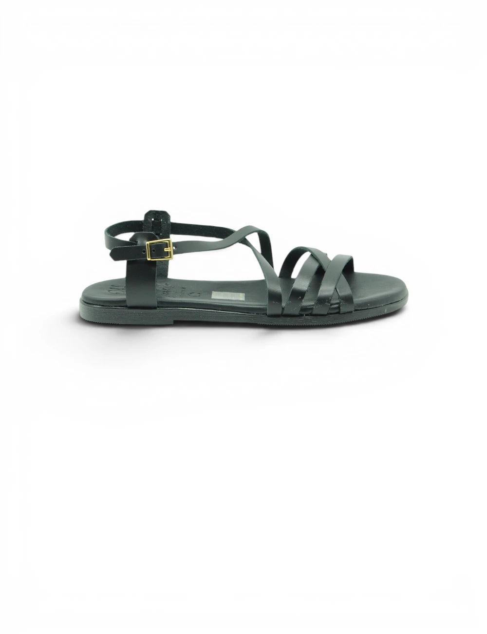 Sandalo Brenda Nero oh my sandals in pelle verde scuro con cinturino e fibbia oro a suola piatta