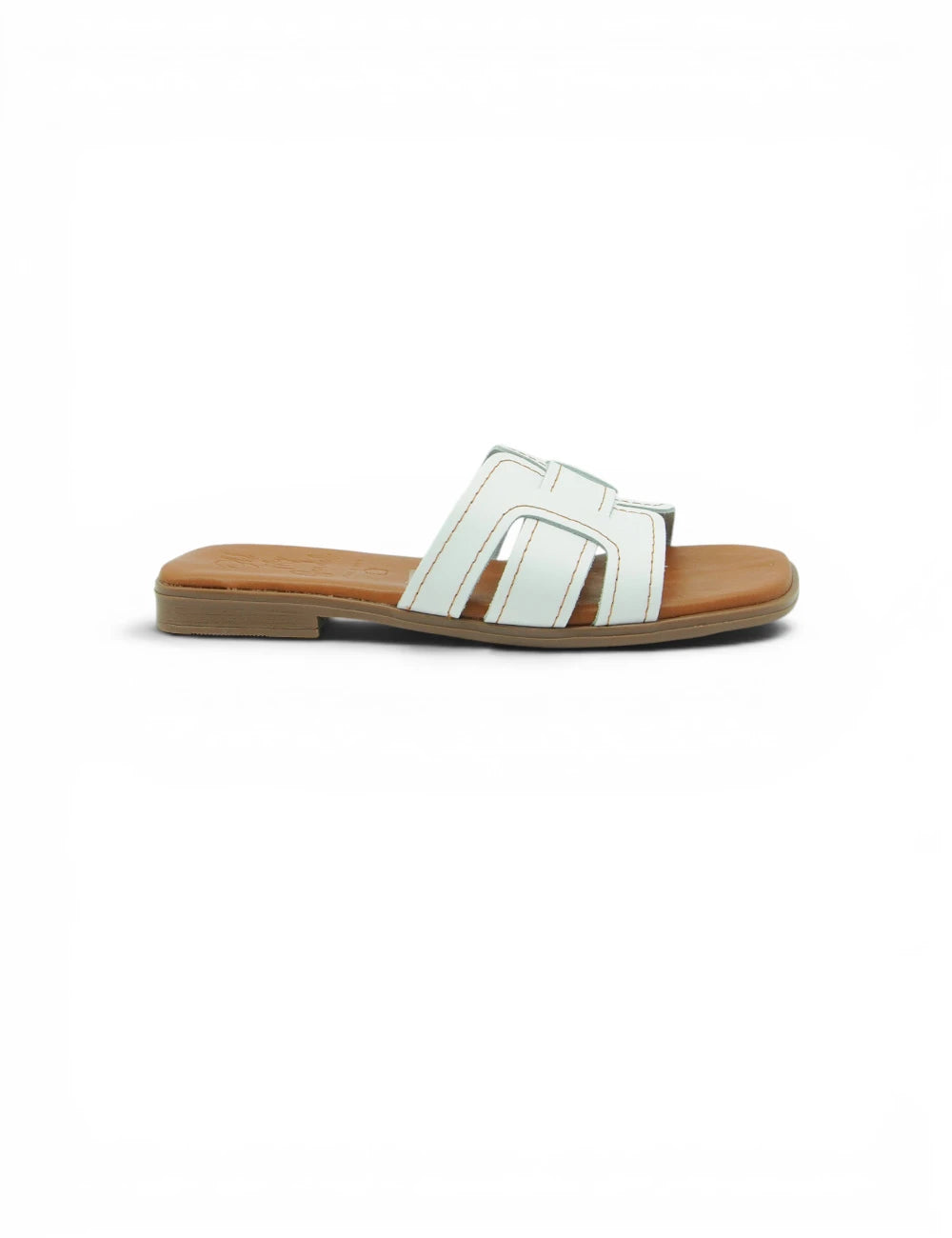 Oh my sandals ciabattina bianca sandalo aperto in pelle bianca con suola in gomma color cuoio minimalista