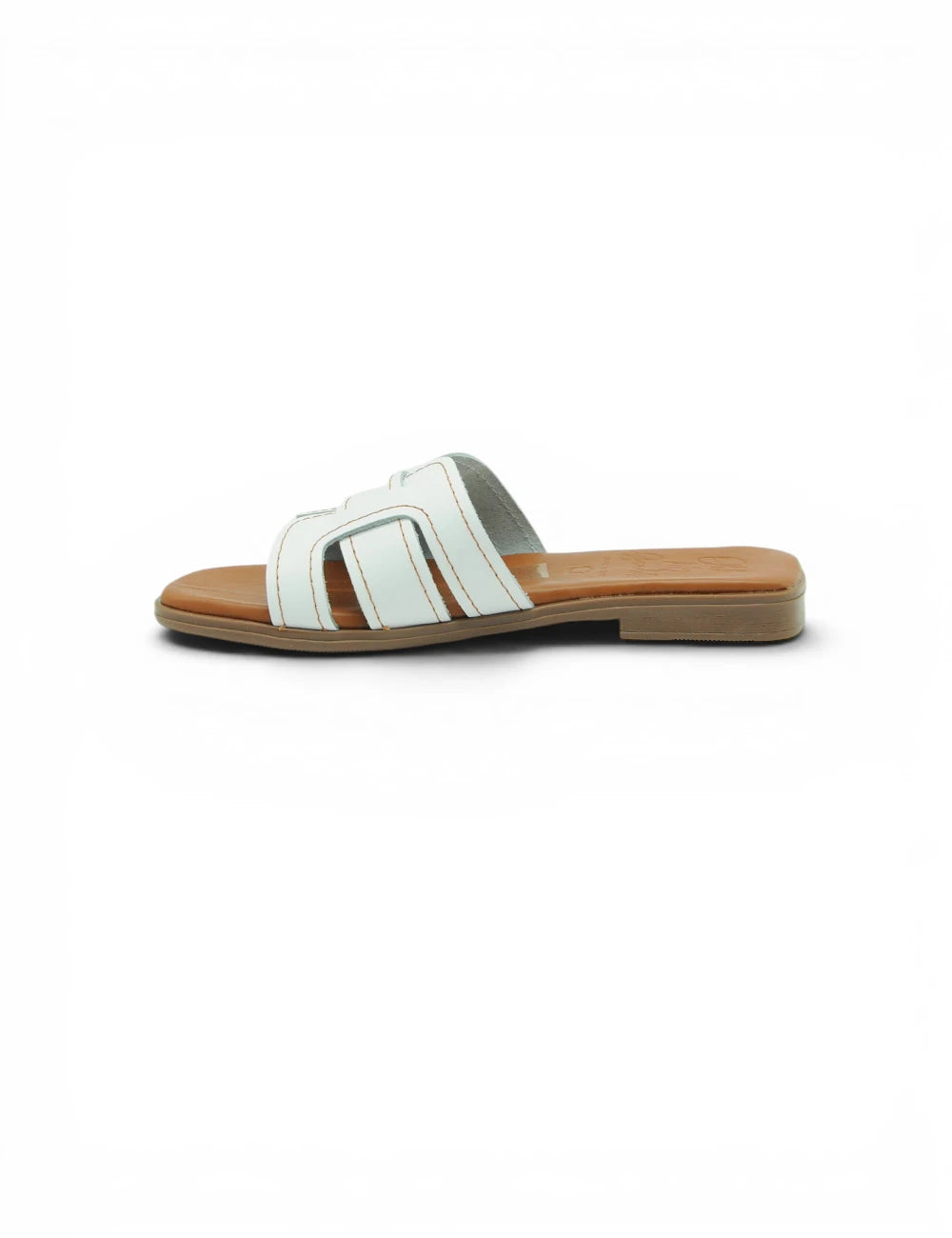 Oh my sandals ciabattina bianca sandalo in pelle bianca con suola piatta marrone e due fasce parallele