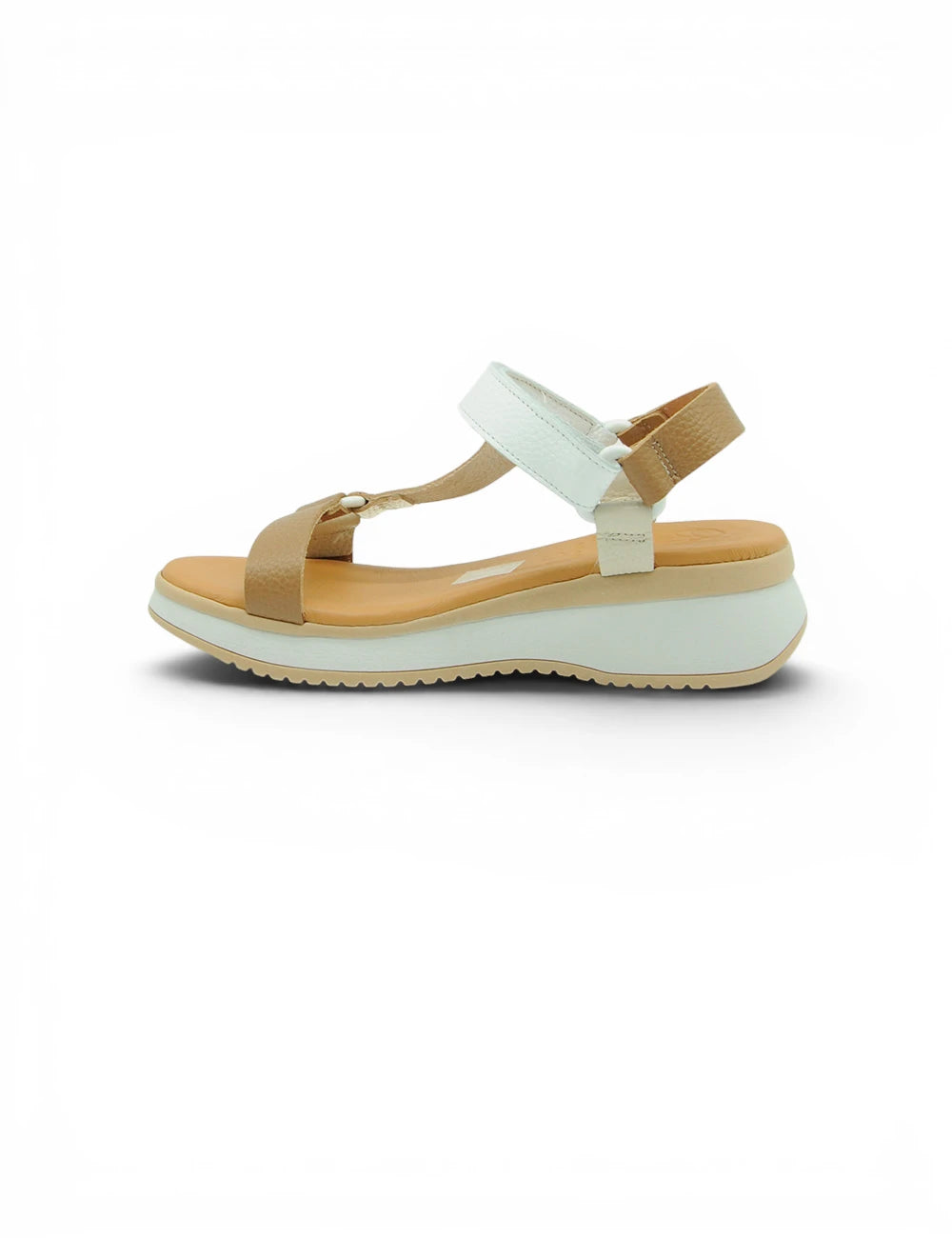 Sandalo platform bianco e marrone oh my sandals con cinturino a t in materiale simil pelle e suola imbottita