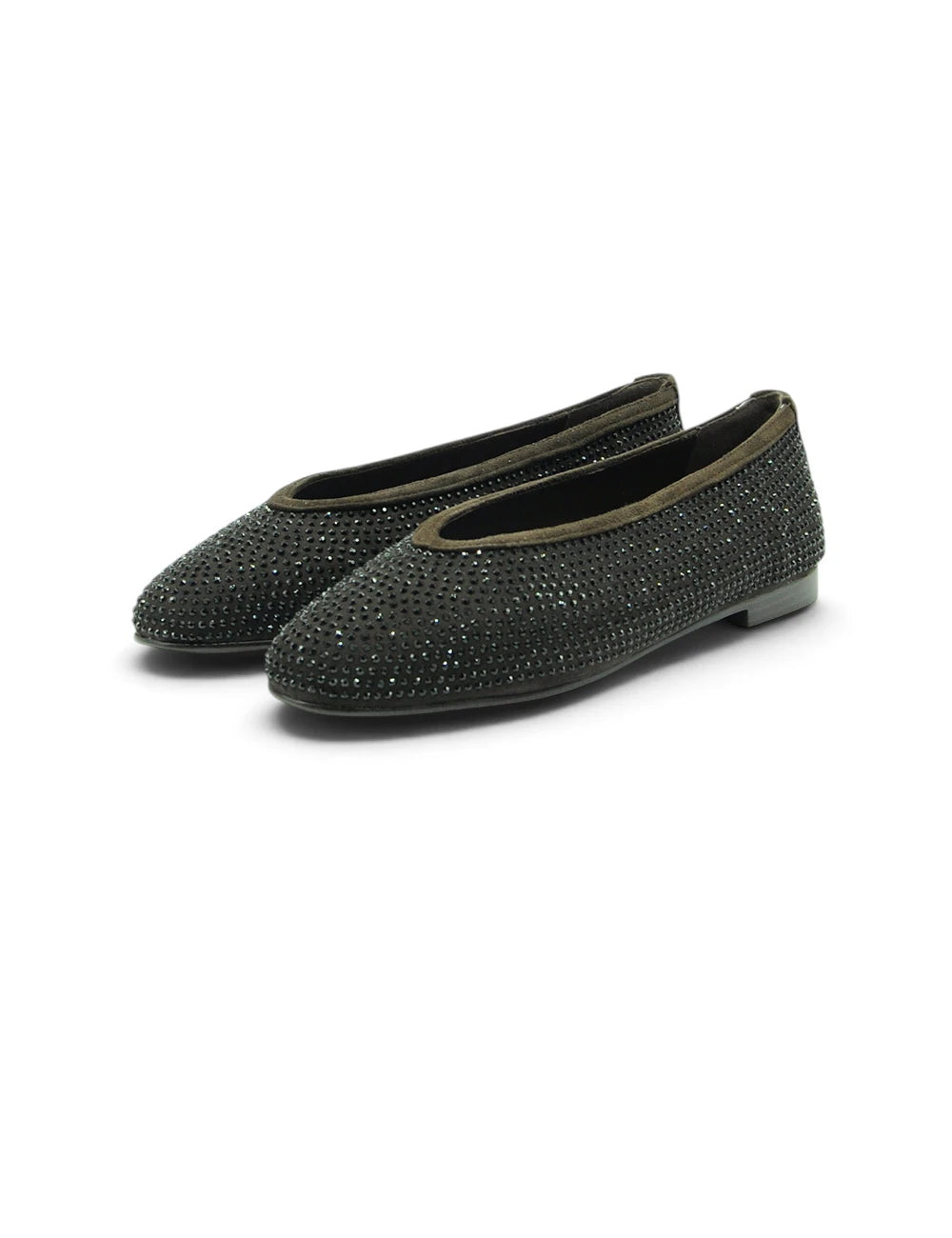 Pedro anton ballerina testa moro in pelle nera con upper traforato brillante e bordo verde oliva