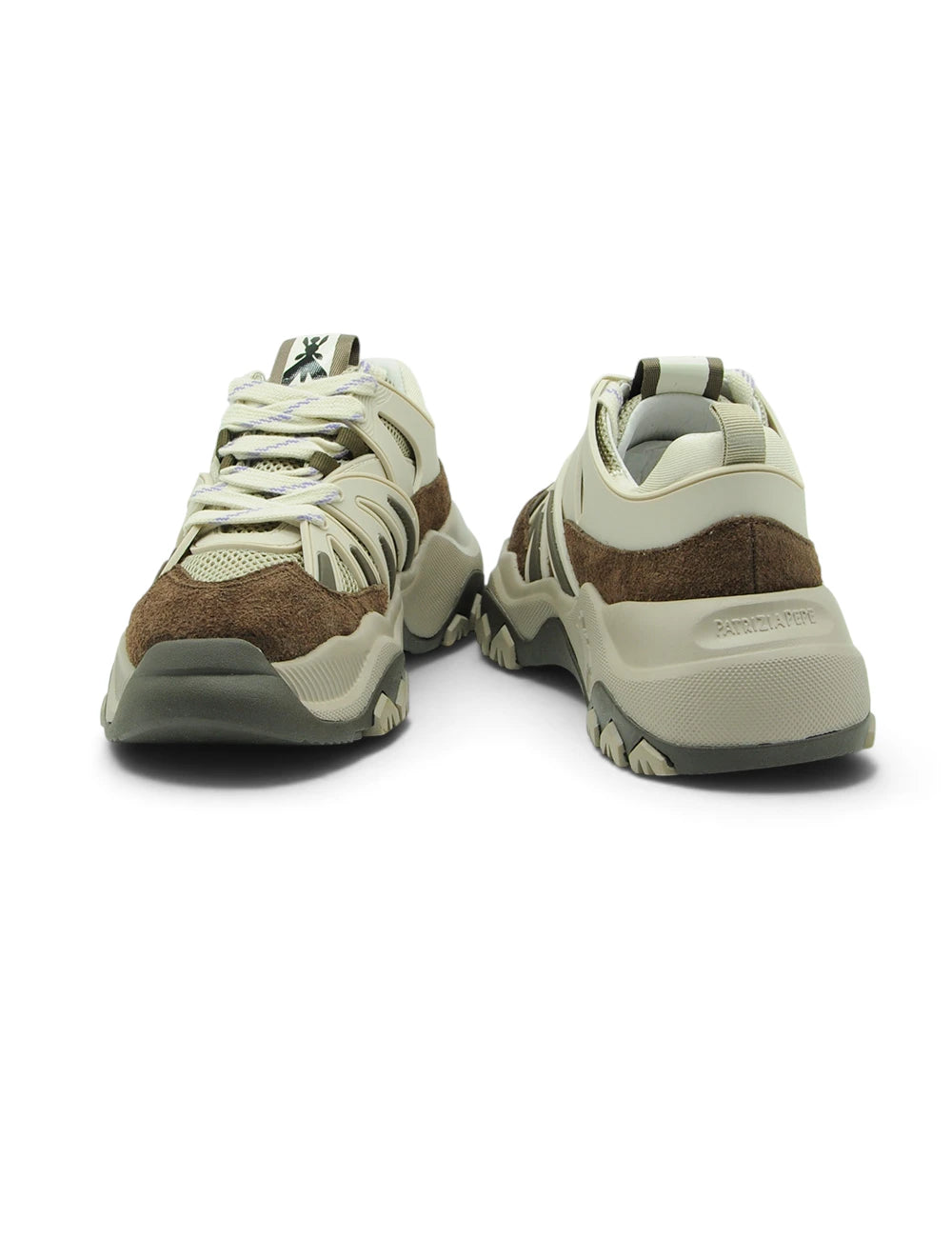 Sneaker patrizia pepe marrone taupe con tomaia in suede e mesh e suola aggressiva in gomma chunky cream e brown