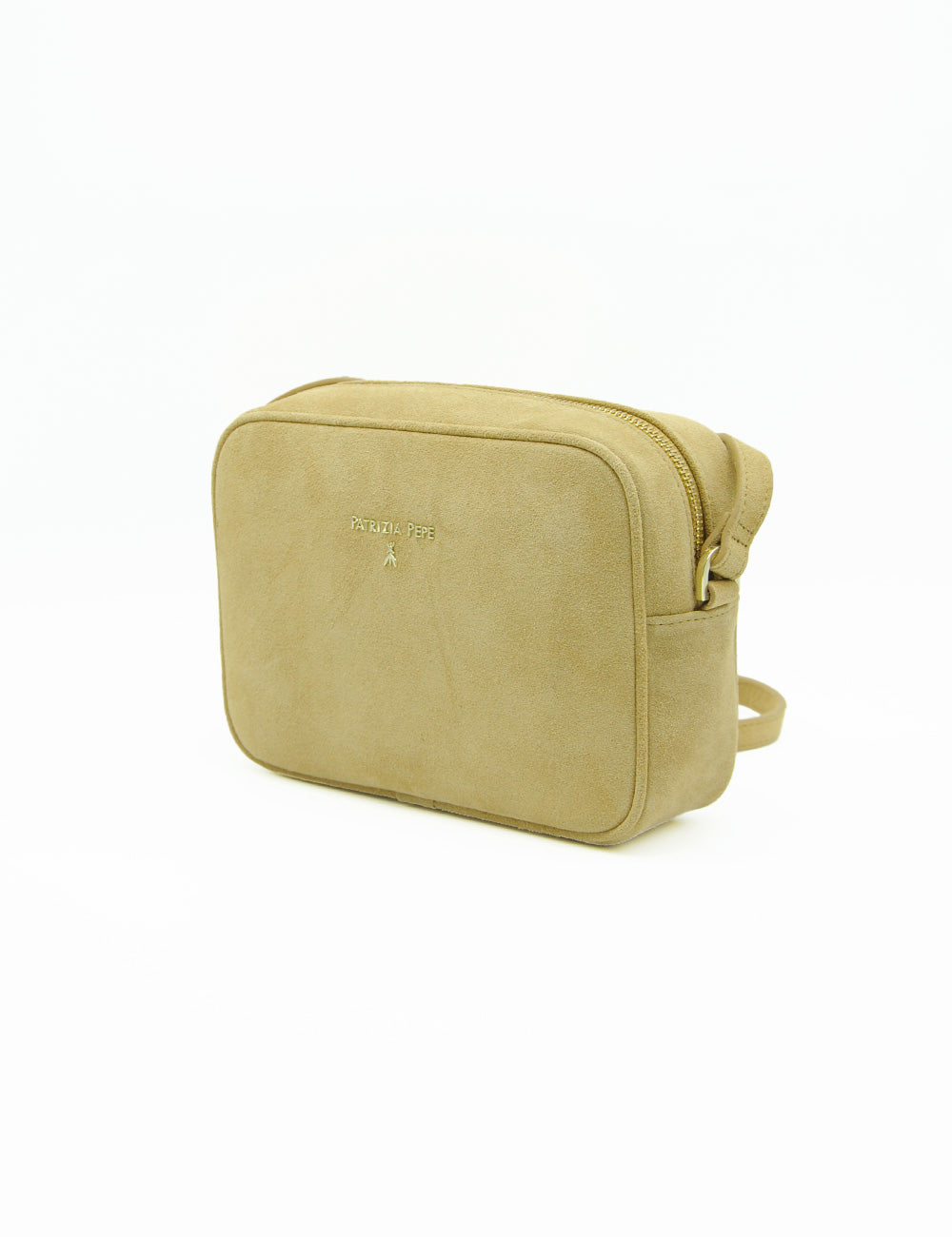 Borsa crossbody in suede beige Patrizia Pepe con logo oro e zip