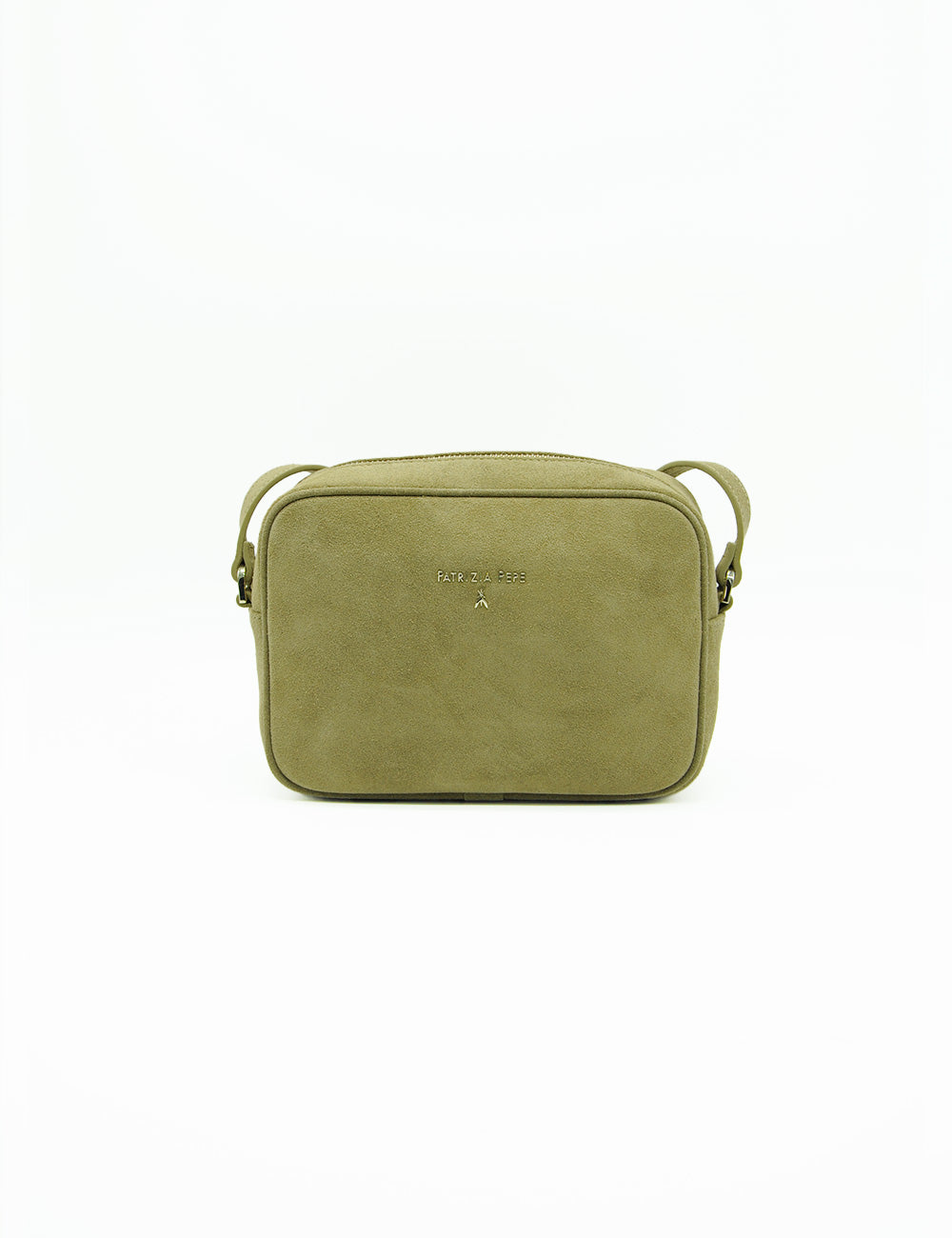 Borsa a tracolla in suede verde oliva Patrizia Pepe Camera Case, design minimalista e tracolla regolabile