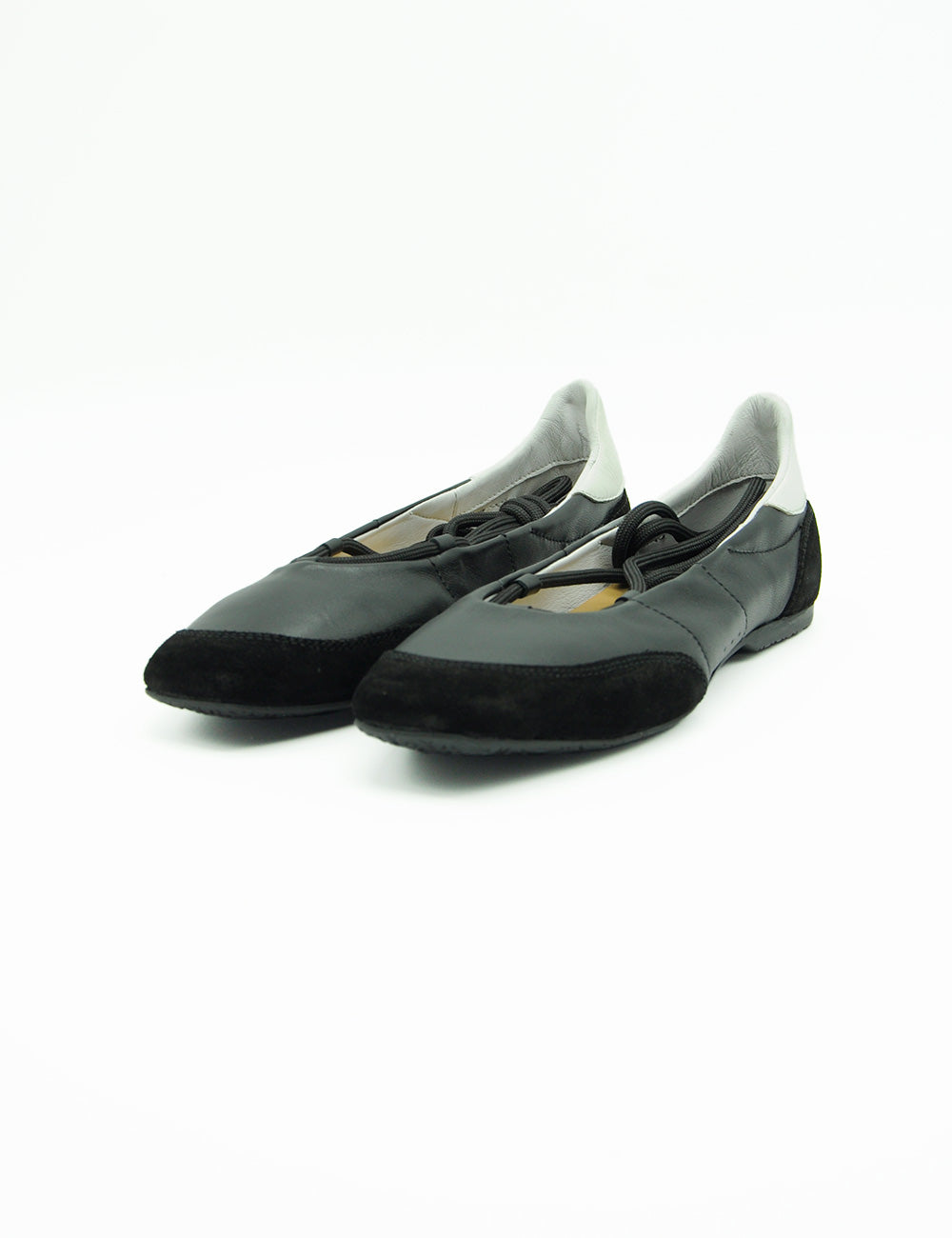 Ballerine Patrizia Pepe Dancing Skin in suede nero e grigio con lacci neri