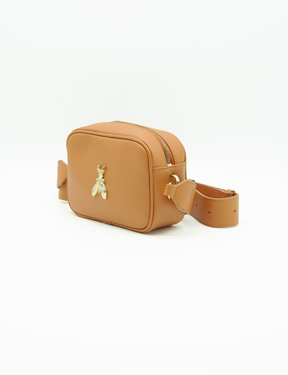 Borsa Patrizia Pepe Fly Camera Summer Cuoio in pelle tan con ape oro