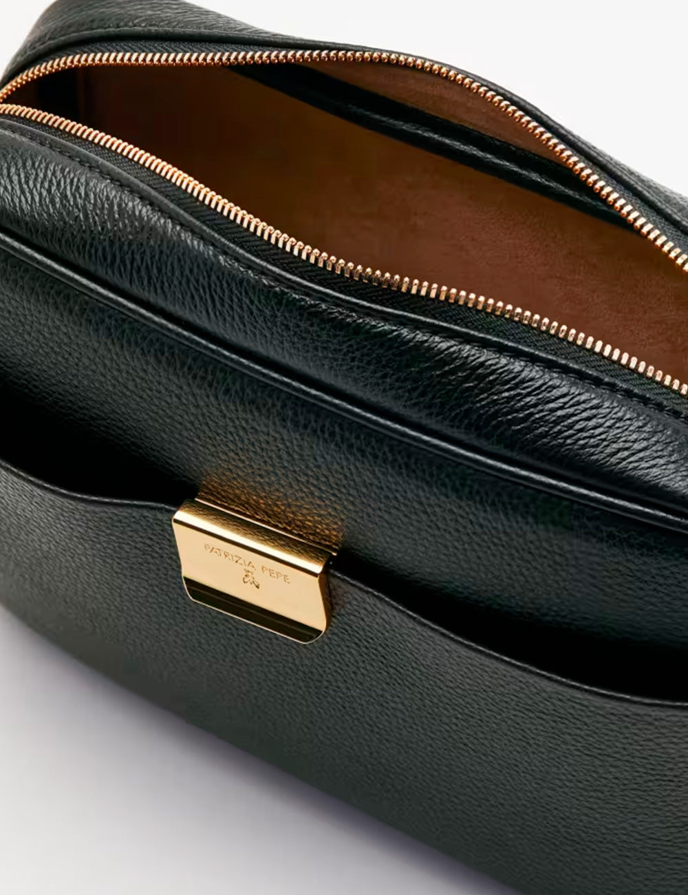 Black textured leather crossbody bag patrizia pepe tracolla all day nera with gold-tone zipper and clasp