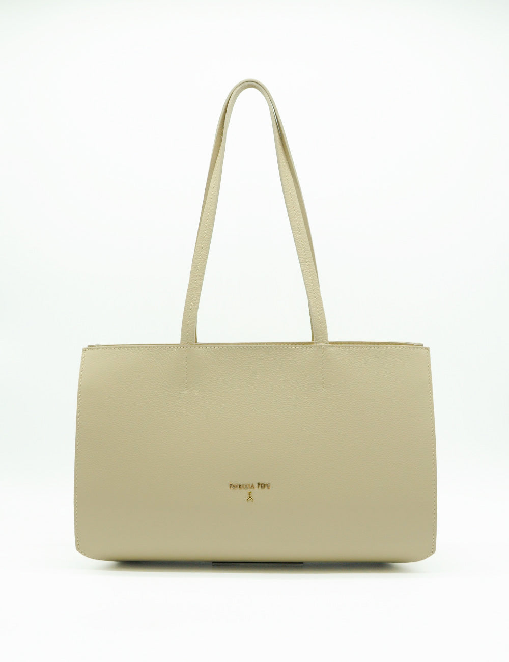 Borsa tote in pelle beige Patrizia Pepe Shopping Media Ocean Sand minimalista