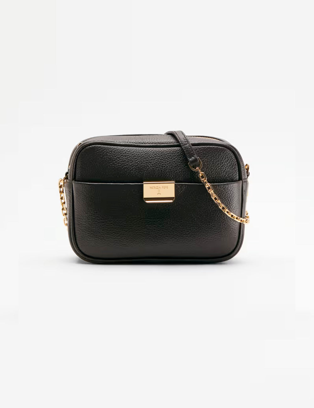 Patrizia pepe tracolla catena all day craft borsa a tracolla in pelle nera con catena dorata e chiusura rettangolare metallica