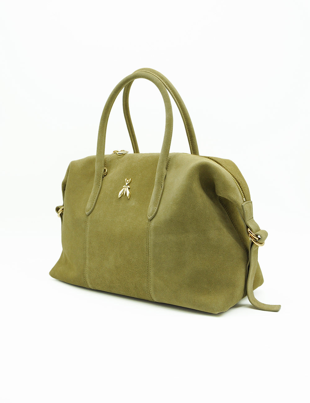 Borsa da viaggio in suede verde oliva Patrizia Pepe con ape dorata