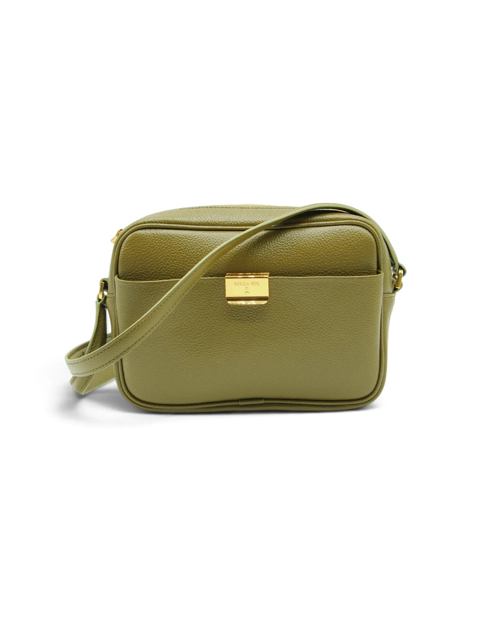 Olive green pebbled leather crossbody bag with gold tone clasp patrizia pepe tracolla all day lizard green