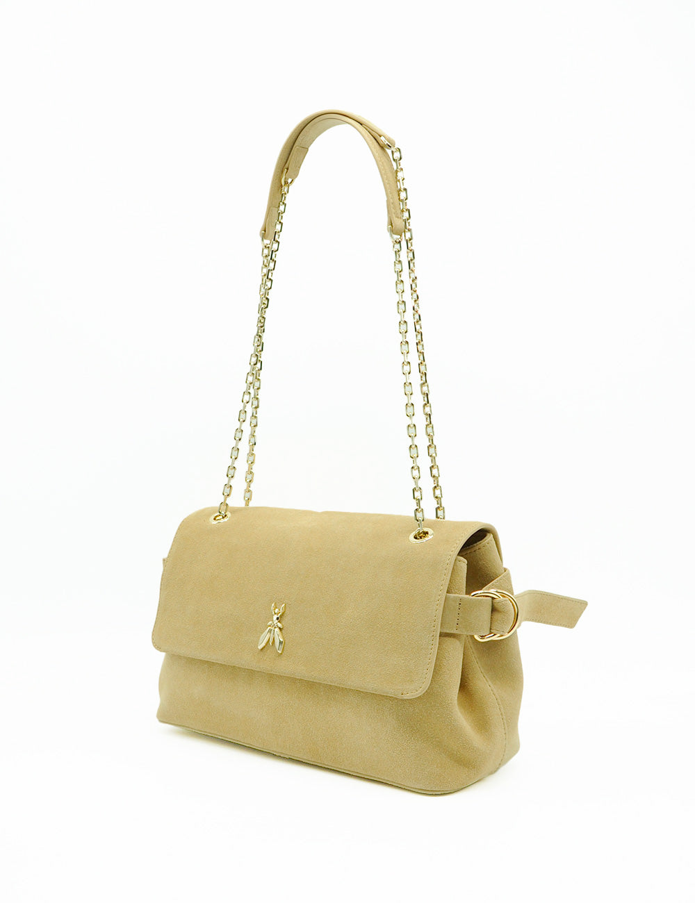 Borsa tracolla Patrizia Pepe in suede beige con catena dorata