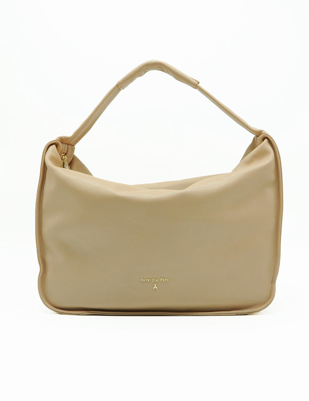 Borsa hobo grande Patrizia Pepe in pelle warm skin beige con silhouette morbida strutturata e hardware oro