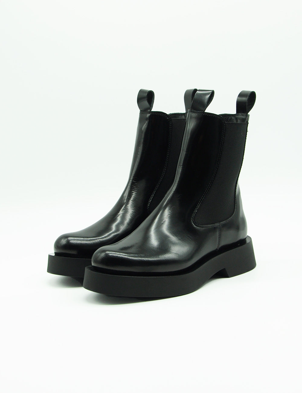 Stivaletti Chelsea Poesie Veneziane Beatles Nero in pelle nera verniciata con suola platform chunky e pannelli laterali elastici