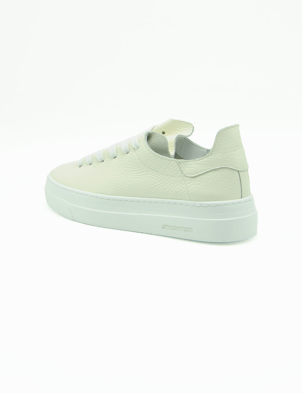 Sneaker Stokton Grain Bianca in pelle crema con suola bianca chunky