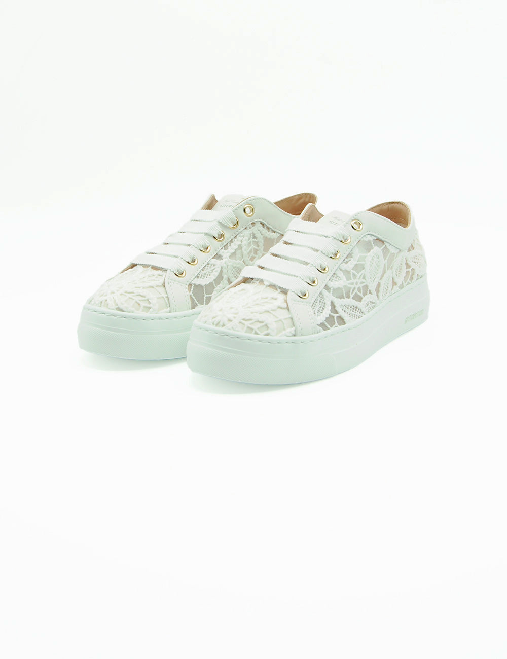 Sneaker Stokton Lace Bianca con suola piattaforma, lacci bianchi e ganci oro