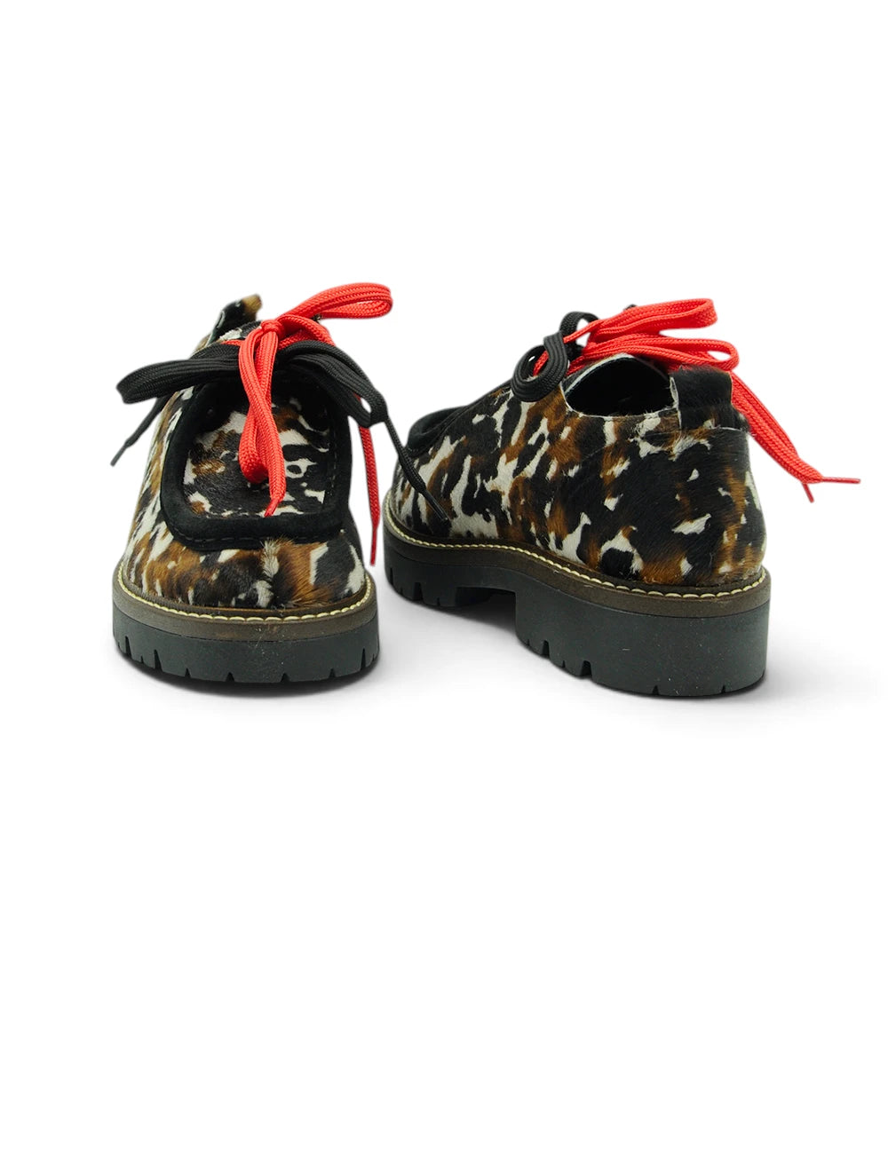 Scarpe platform stokton stringata mucchetta con stampa leopardata e lacci neri e rossi vivaci