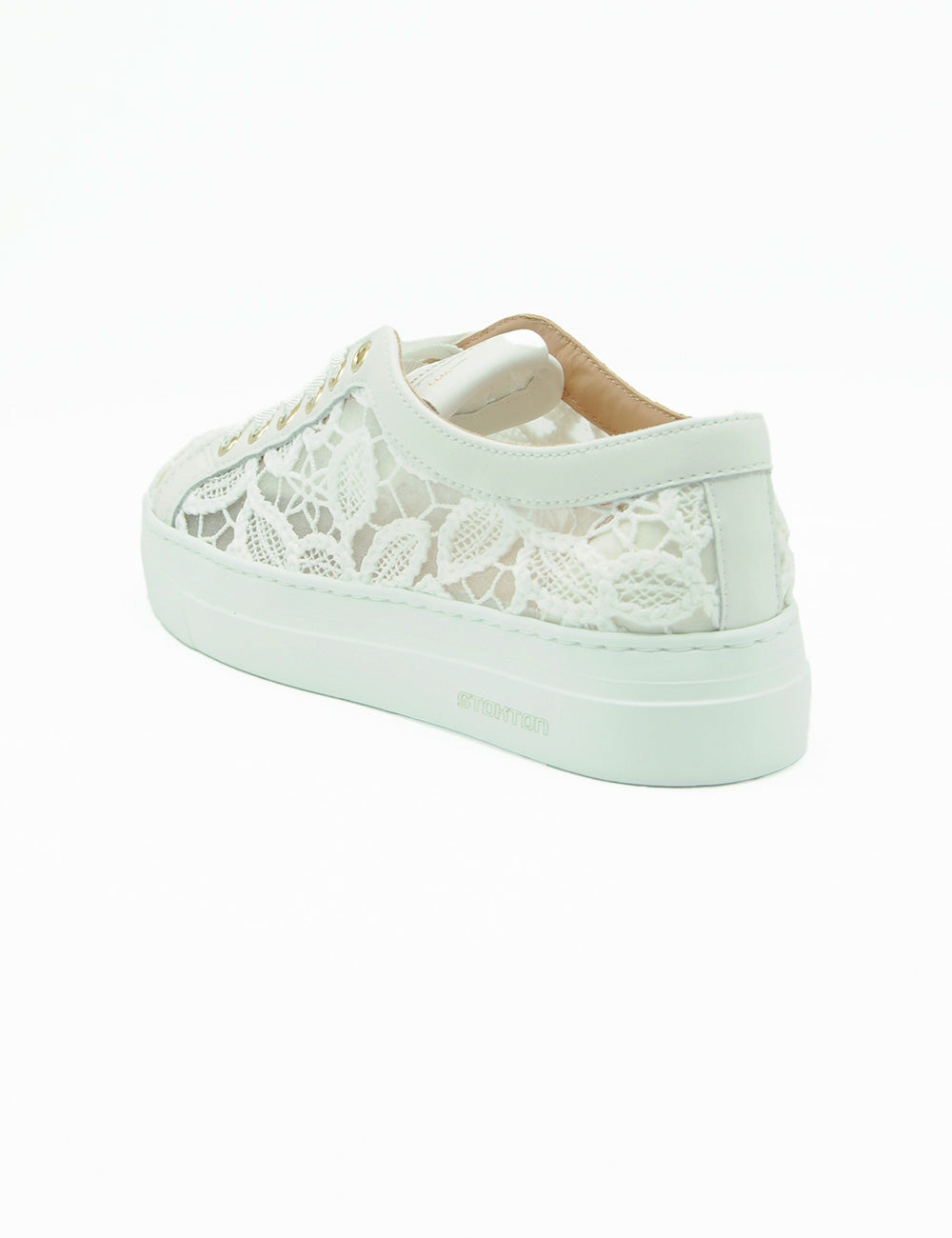 Sneaker Stokton Lace Bianca: retro con platforma, pizzo bianco e floreale