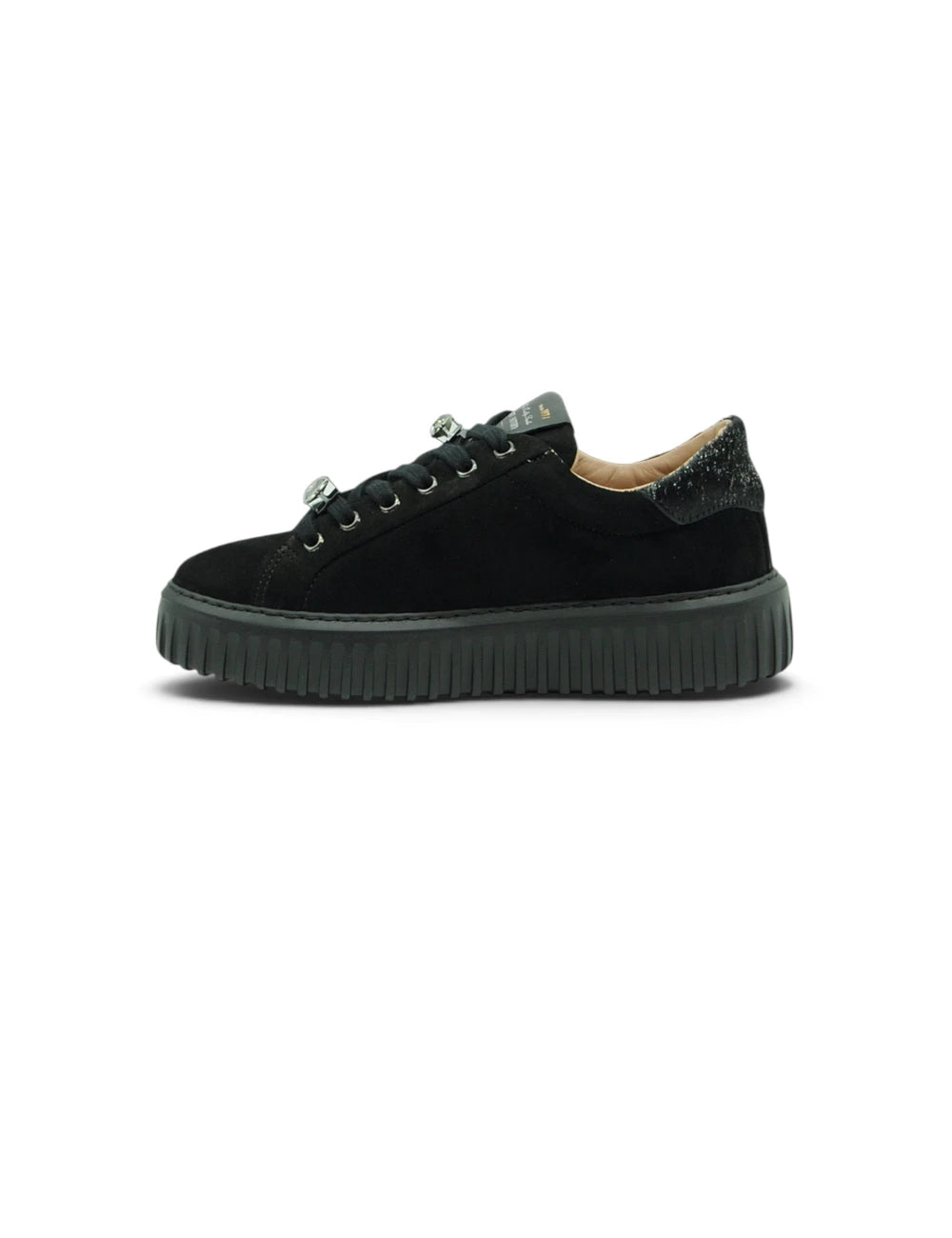 Black suede low-top stokton sneaker kid nera with chunky platform sole and silver-toned decorative eyelets