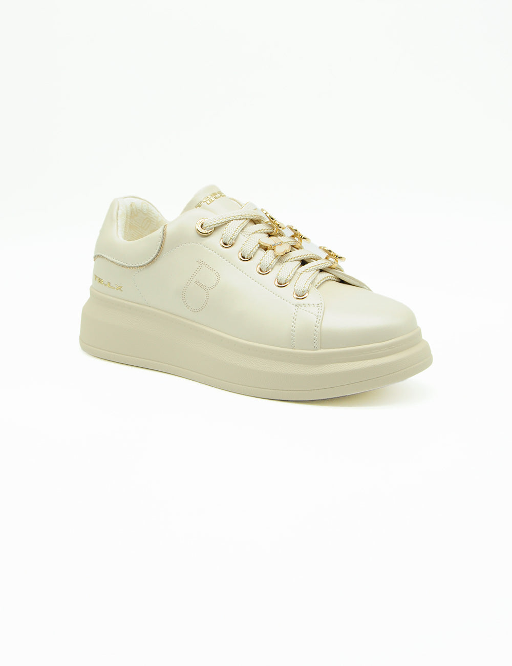 Sneaker Tosca Blu Astrid beige con lacci oro e logo laterale
