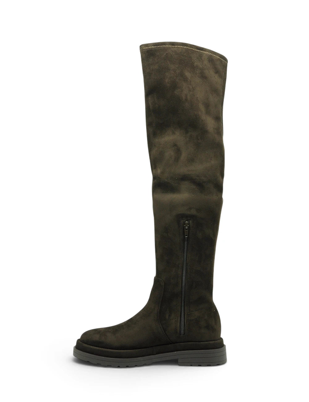 Stivale sopra il ginocchio tosca blu isabelle testa moro in suede verde oliva scuro con zip nera e suola chunky