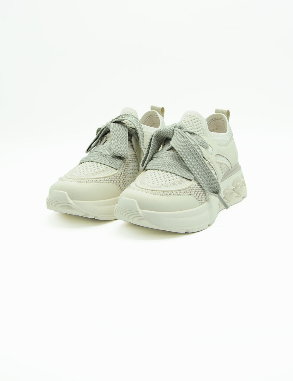 Sneakers Tosca Blu Runner Stella Beige in grigio chiaro mesh con suola chunky e lacci larghi