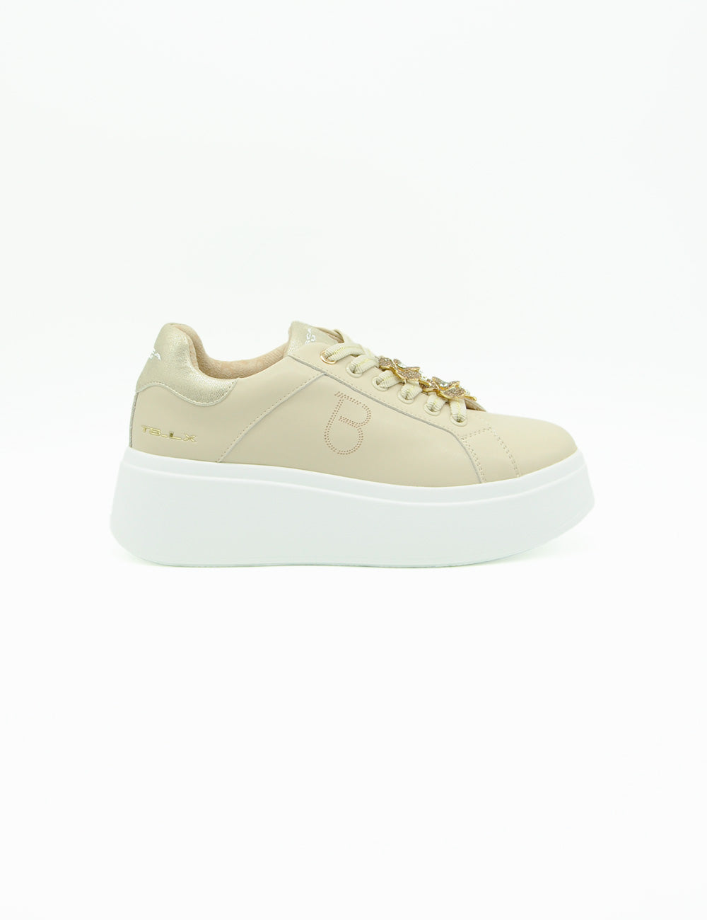 Sneaker Elettra Beige Tosca Blu con lacci oro e logo ricamato