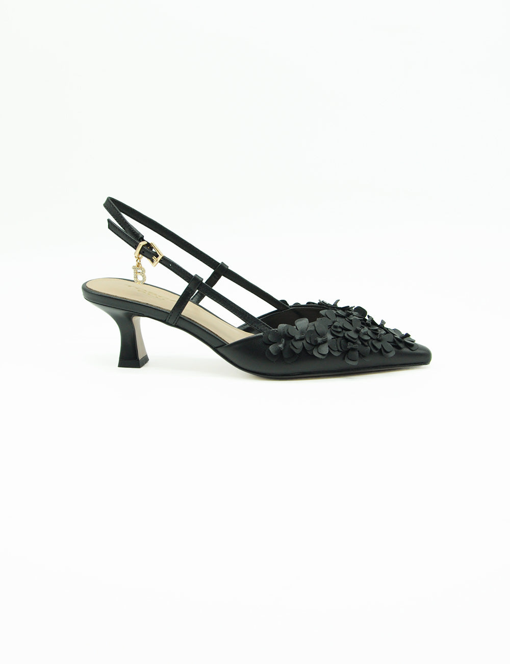 Tosca Blu Chanel Slingback Nera nera con fiore sul dito