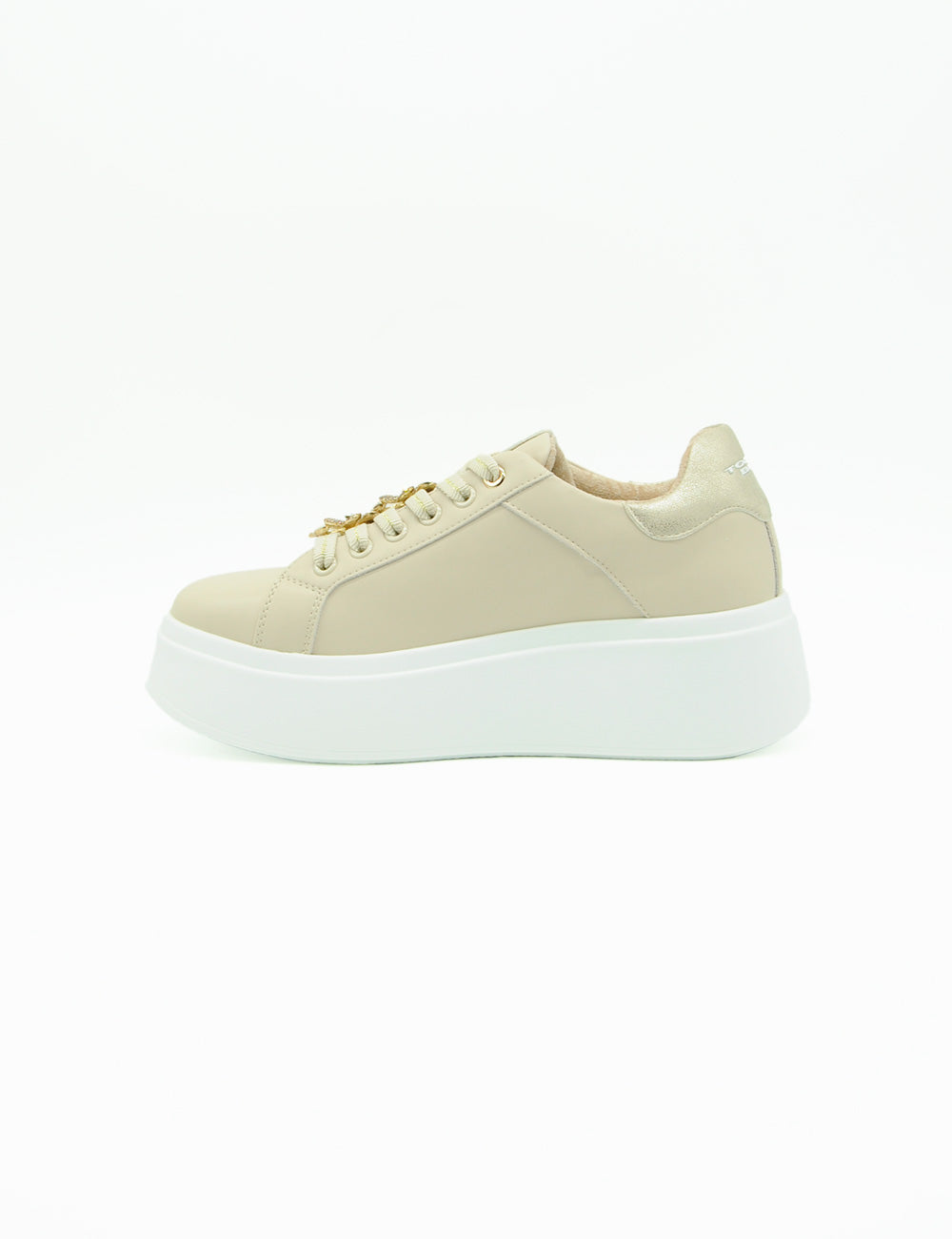 Sneaker Elettra Beige Tosca Blu con lacci oro e suola bianca