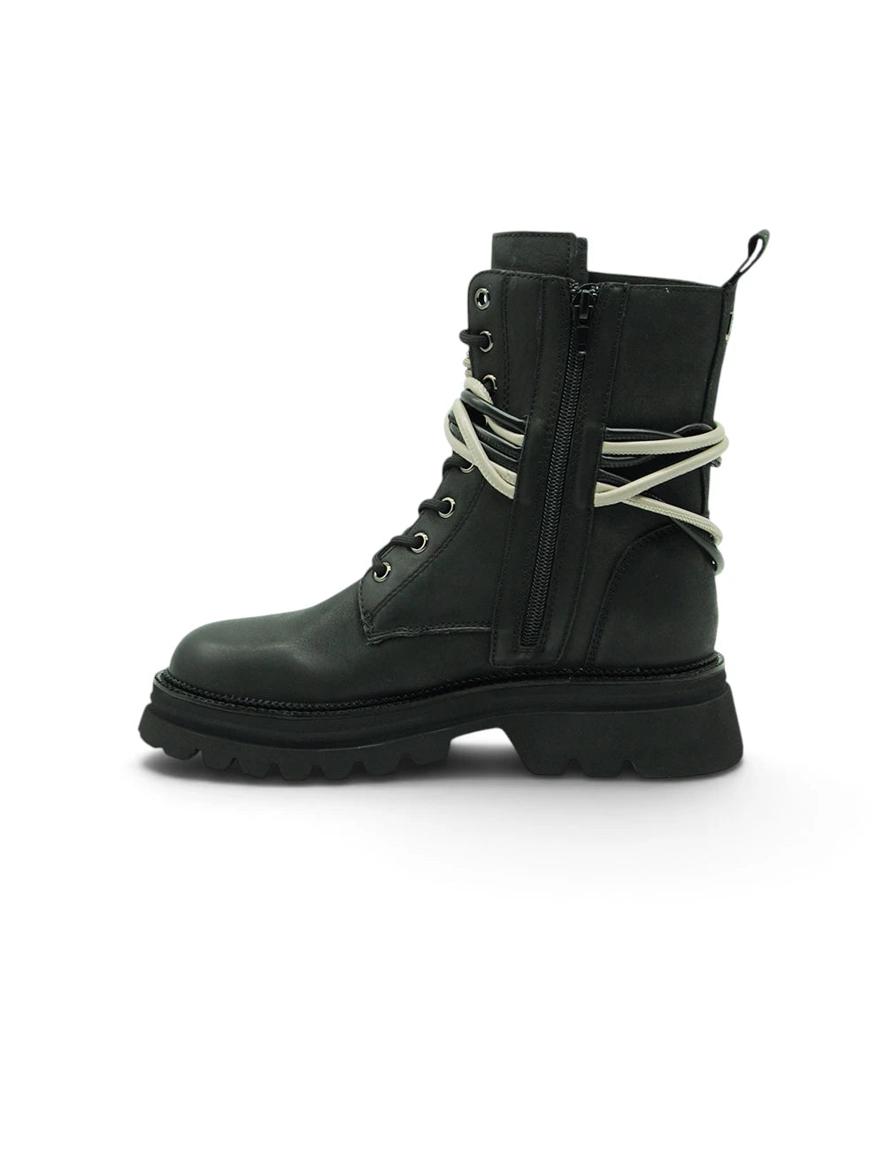 Tosca blu stivaletto mary nero in pelle nera con lacci off white avvolti e suola piattaforma in gomma
