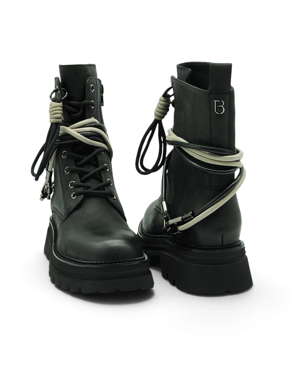 Tosca blu stivaletto mary nero in pelle nera con suola chunky lacci grigi e logo b argentato sul lato