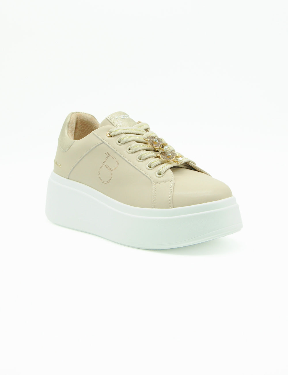 Sneaker Elettra Beige Tosca Blu con suola bianca e lacci dorati