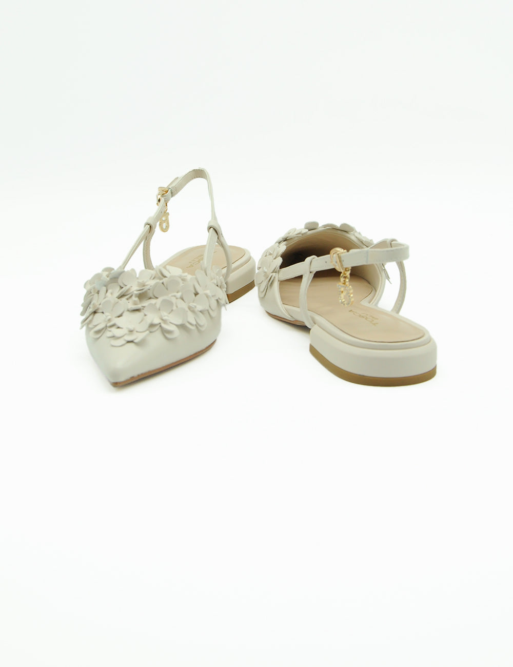 Tosca Blu Chanel slingback flat Avorio, beige floreali con platform e oro