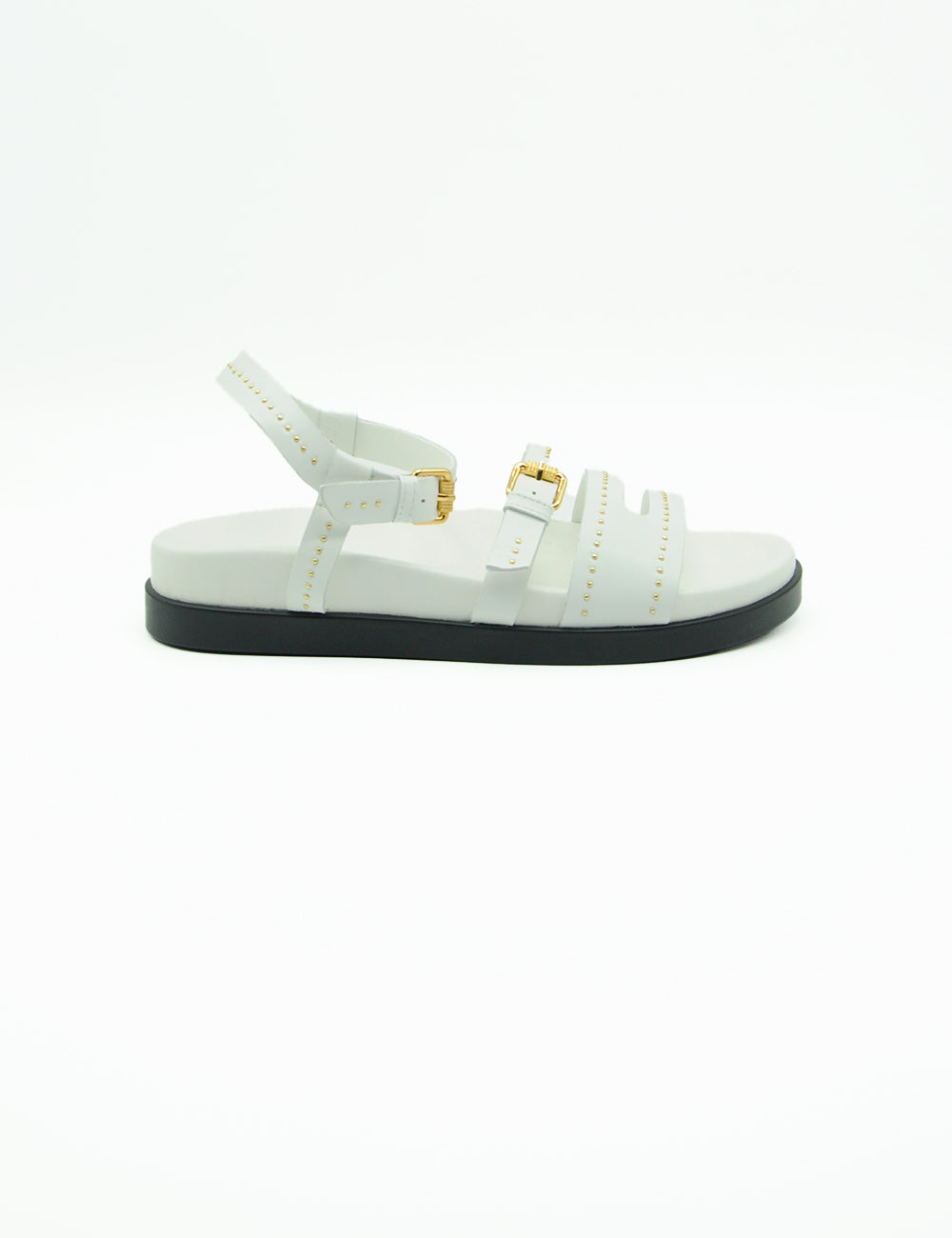 Sandalo Tosca Blu Bianco in pelle con fibbie oro e suola nera